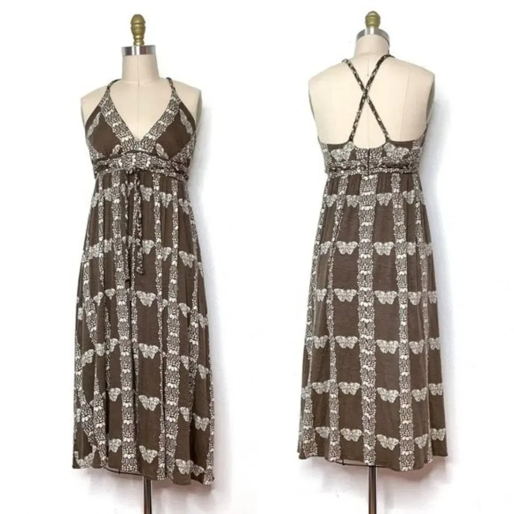 Tracy Reese Womens Brown & White Butterfly Print Cross-Back Jersey Dress XS - Picture 1 of 6